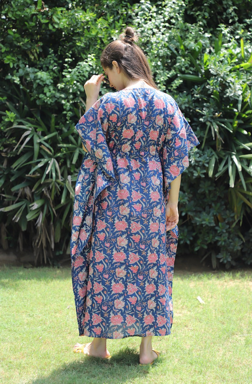 Midnight Blue Hand Block Cotton Kaftan