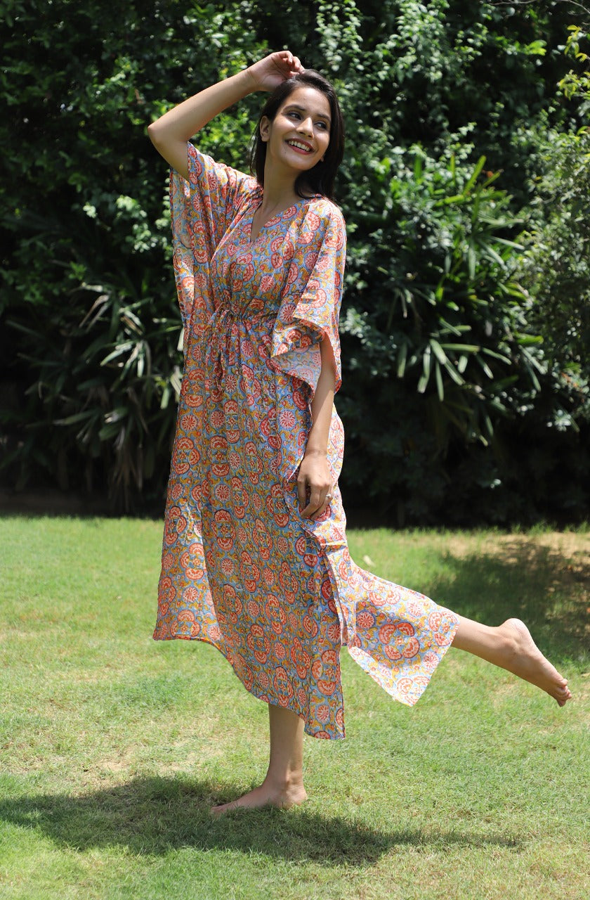 Simple Pleasures Hand Block Printed Cotton Ankle Length Kaftan