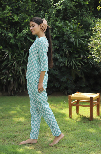 Ice Burst Ikat Print Cotton Kurta Jammies 2 pc Set