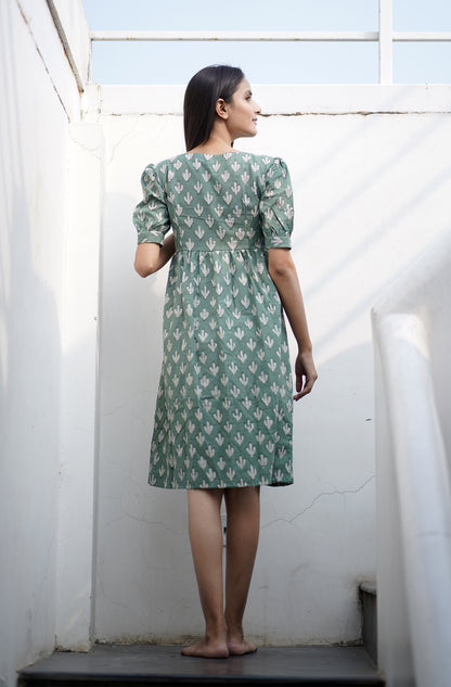 Desert Flora Puff Sleeve Cotton Dress