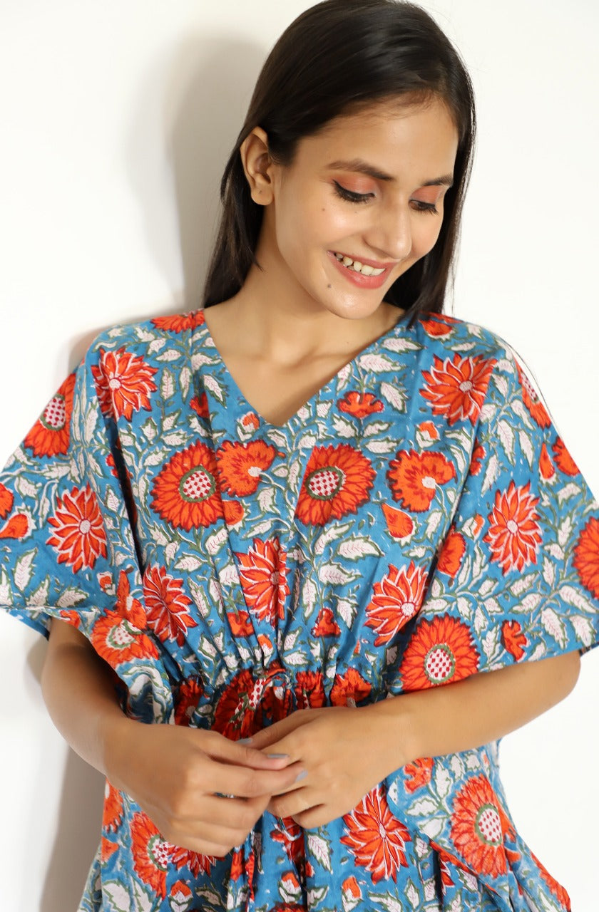 Rachael Hand Block Printed Kaftan Pyjama Set