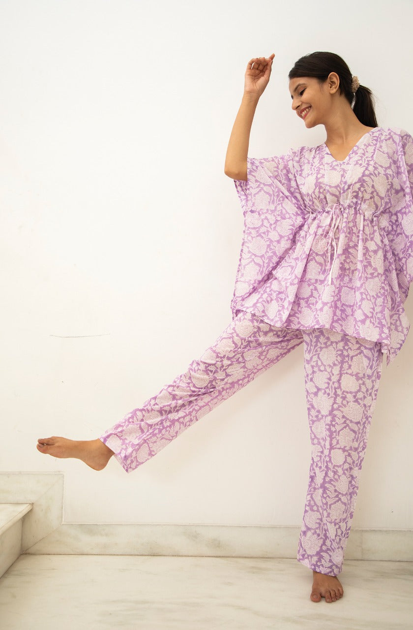 Dandelion Hand Block Cotton Kaftan Jammies