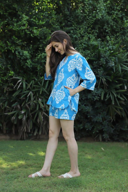 Iris Ikat Cotton Kurta Shorts Set